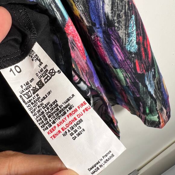 Catimini Kids Girl's Black Bow Colorful Feather Print Dress 10 Sleeveless - Picture 8 of 8